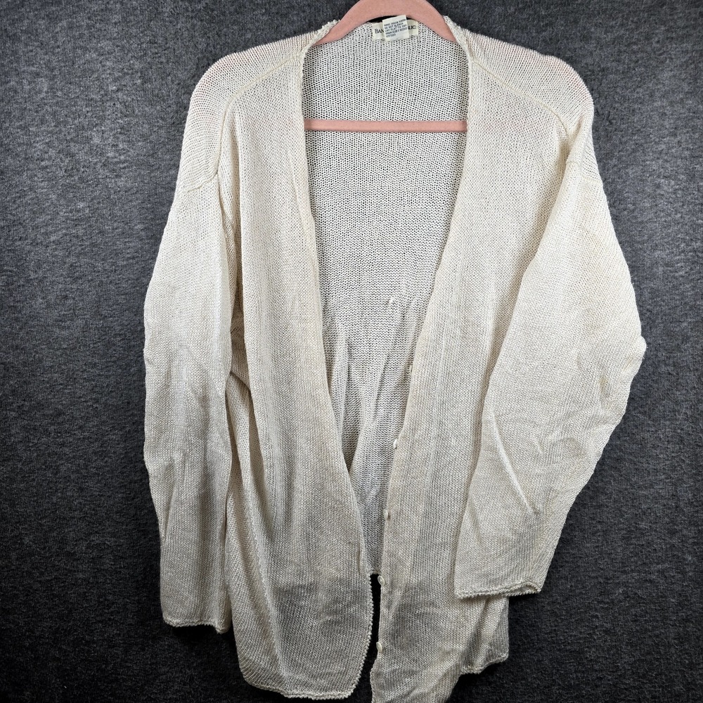 Banana Republic Cardigan Womens L Open Front Irovy Buttons Shawl Sweater‎